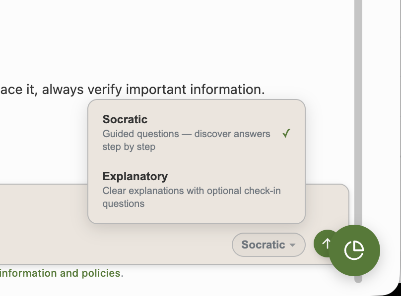 EngE-AI conversation mode picker with Socratic and explanatory modes